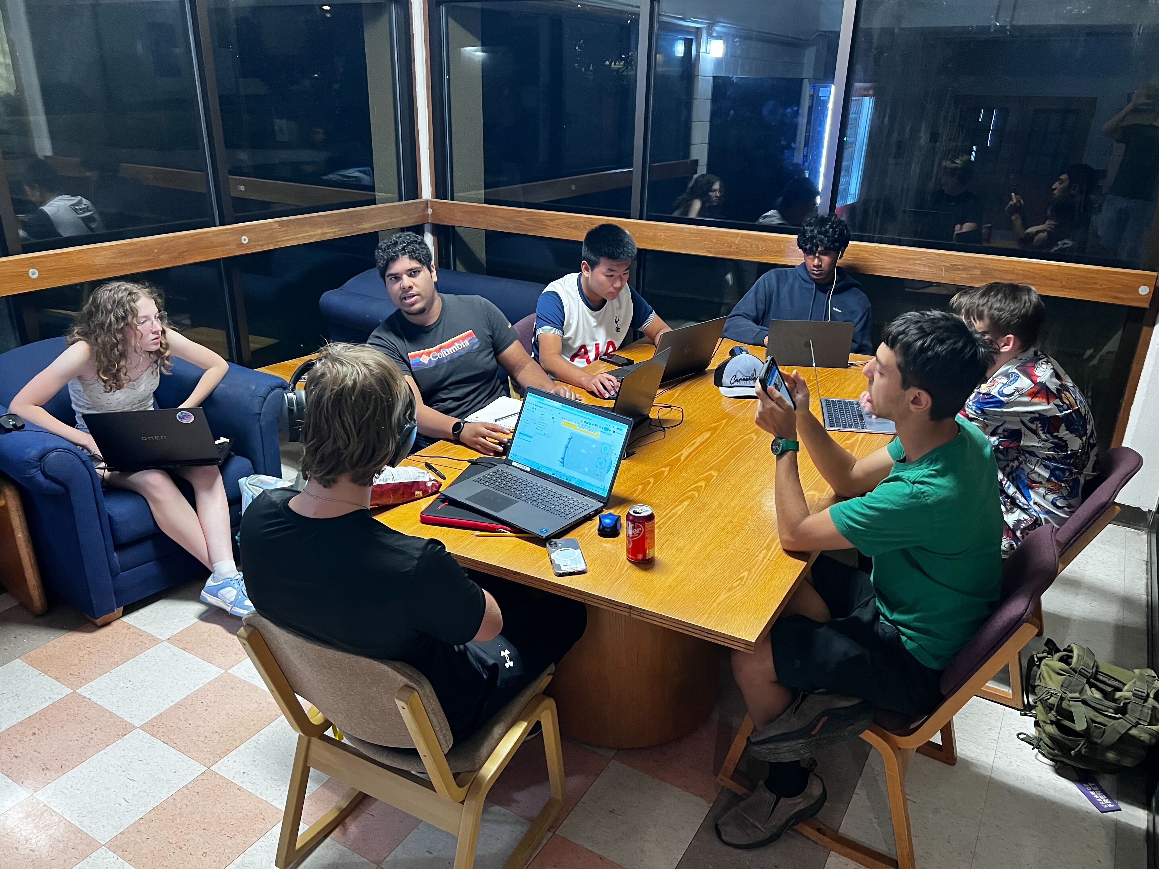 Mechanical team collaborating together on the robot's design